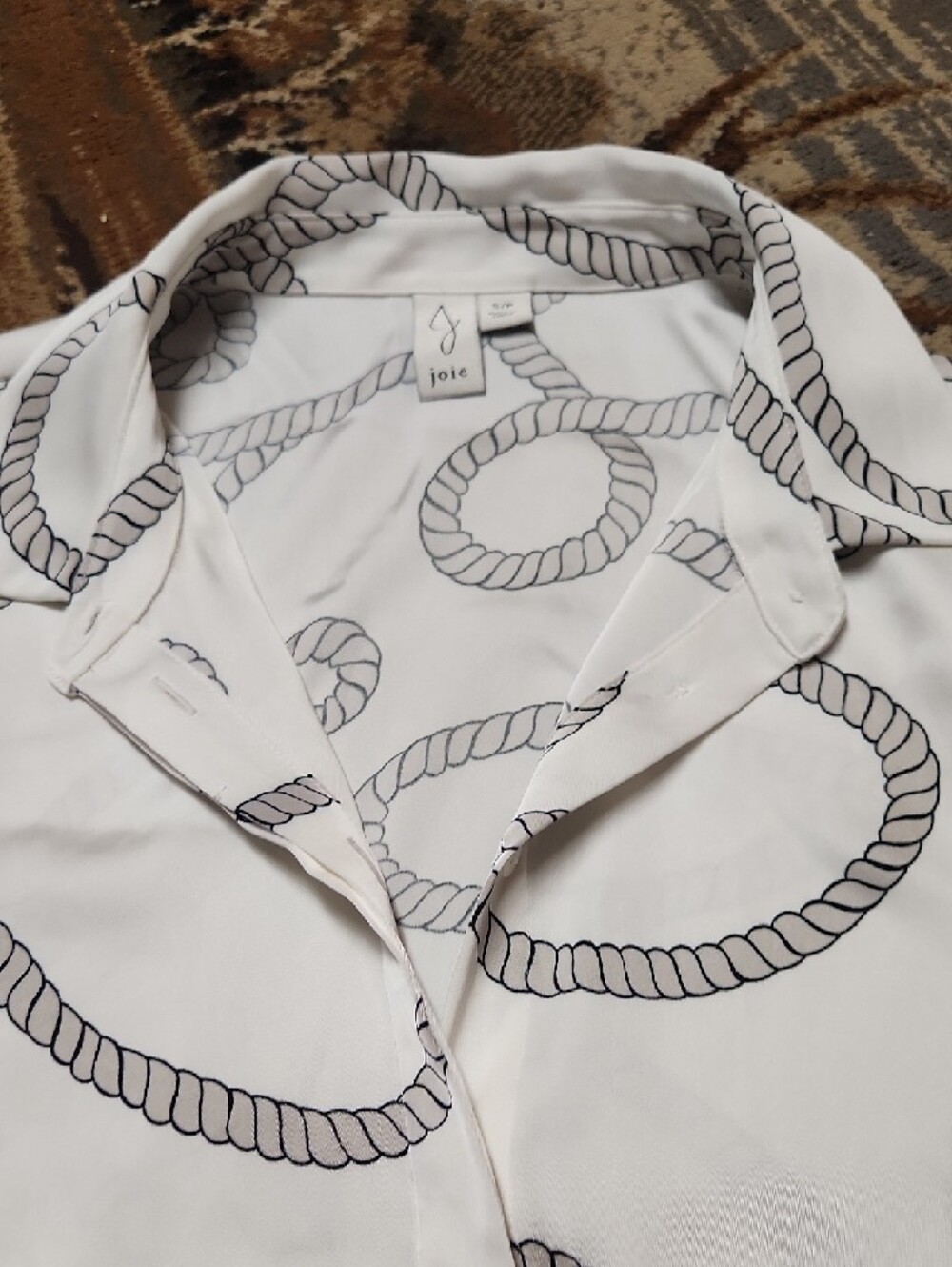 Joie White Button-Down Shirt with Gray Rope Print - Picture 2 of 10
